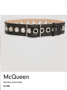 Alexander McQueen NEW Black Calf Leather Eyelet Studded Belt w Silver Hardware